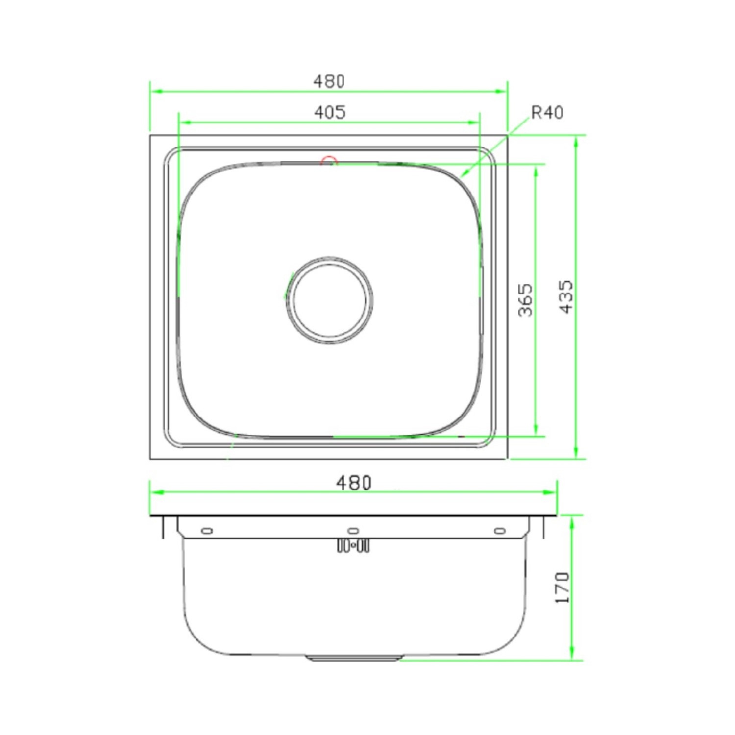 MEX อ่างล้างจาน 1 หลุม ไม่มีที่พัก รุ่น DSX48-NC ขนาด 48x43.5 ซม.สีสเตนเลส