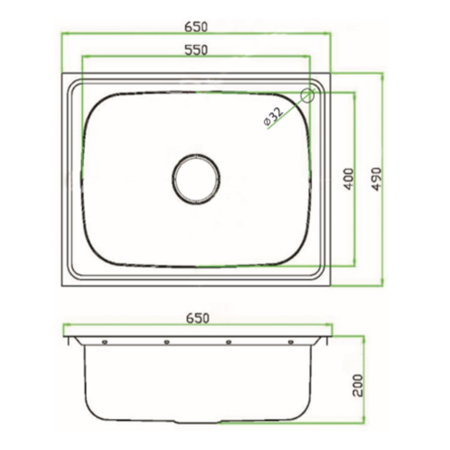 MEX อ่างล้างจาน 1 หลุม ไม่มีที่พัก รุ่น DSX65 ขนาด 65x48 ซม. สีสเตนเลส