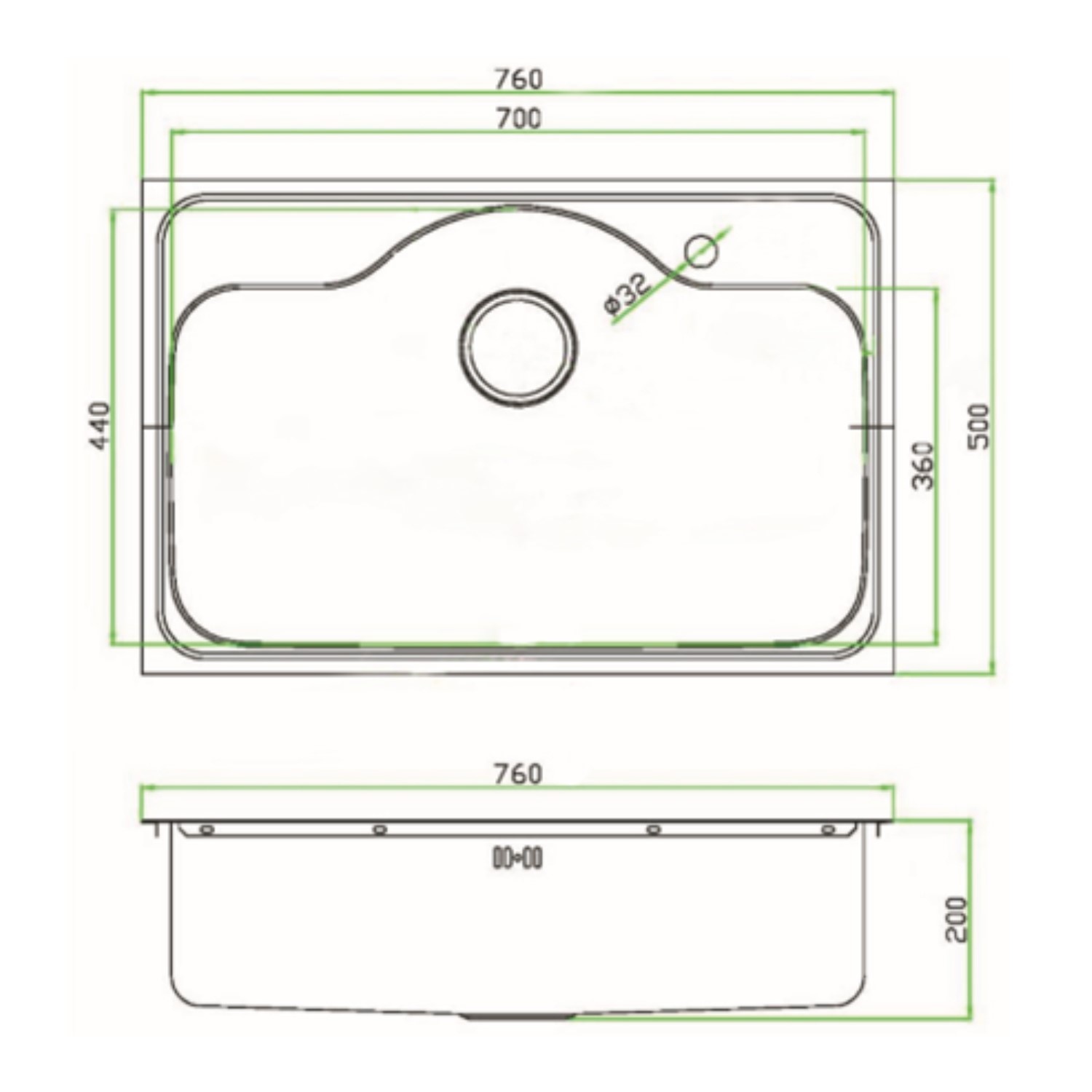 MEX อ่างล้างจาน 1 หลุม ไม่มีที่พัก รุ่น MSX76 ขนาด 76x50 ซม. สีสเตนเลส