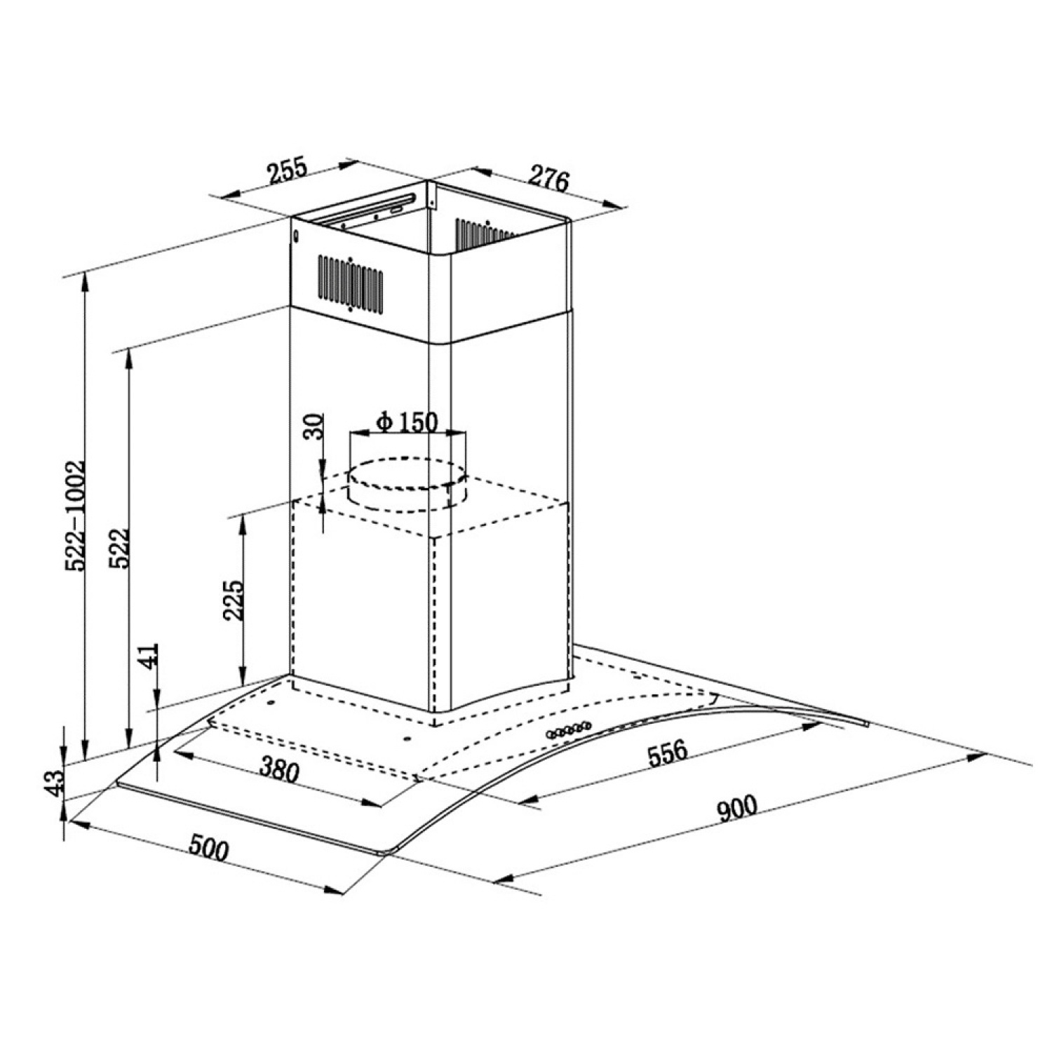 MEXเครื่องดูดควันกระโจมทรงกระจกโค้ง สีดำ รุ่น MC390BV