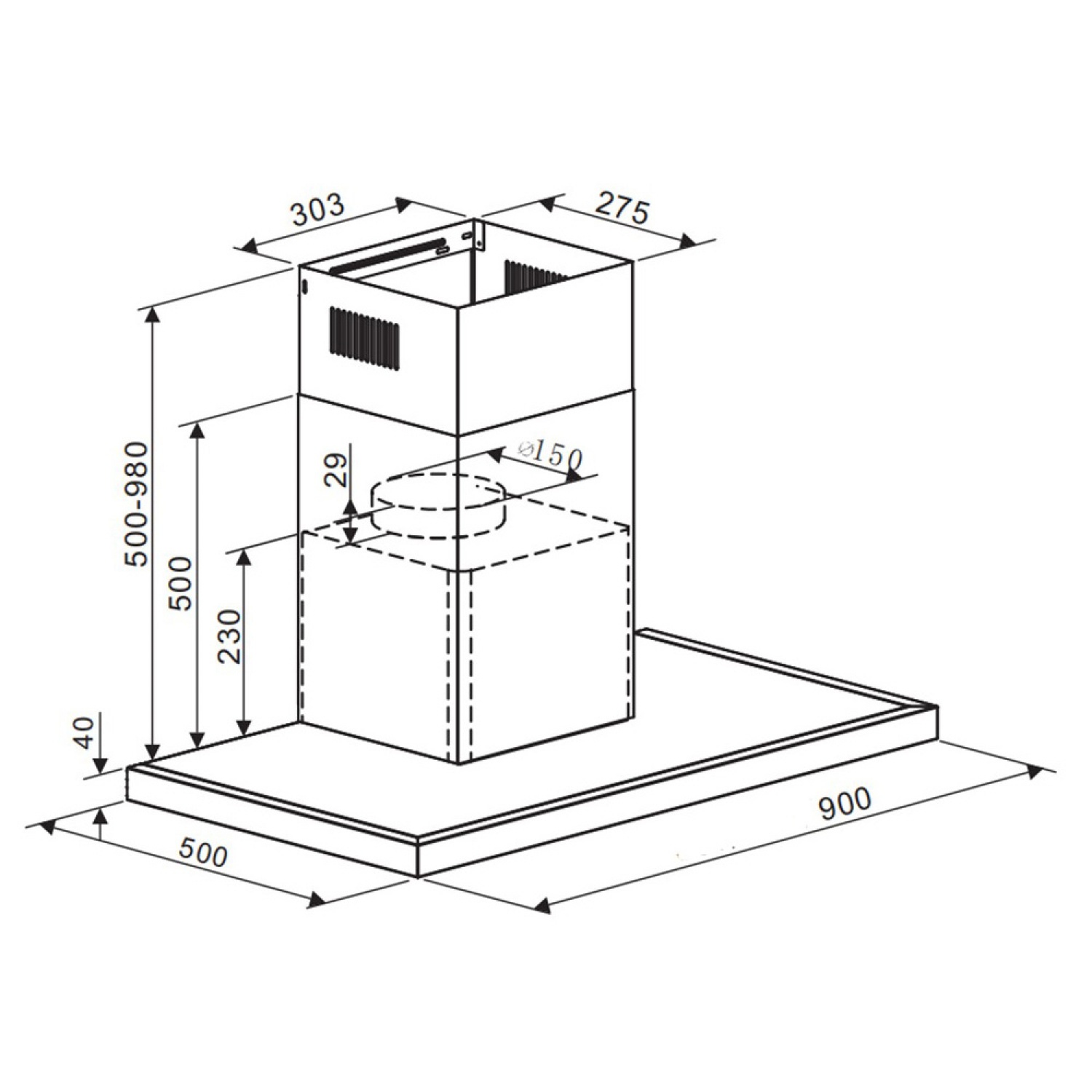 MEXเครื่องดูดควันกระโจมทรงกล่อง สีดำ รุ่น MT390B