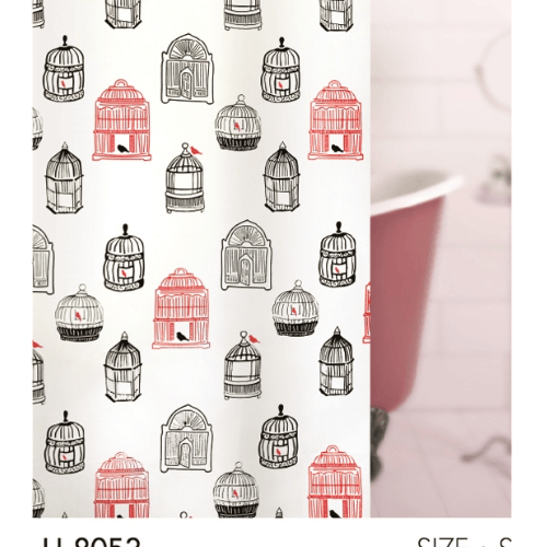WSP ผ้าม่านห้องน้ำ PEVA ลายกรงนก รุ่น SCP-18/U8054 ขนาด 180x180 ซม. สีดำ-แดง