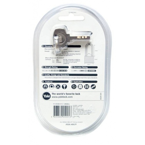 YALE กุญแจคล้องทองเหลือง ขนาด 50 มม.ห่วงสั้น รุ่น Y117D/50/127/1 สีทองเหลือง