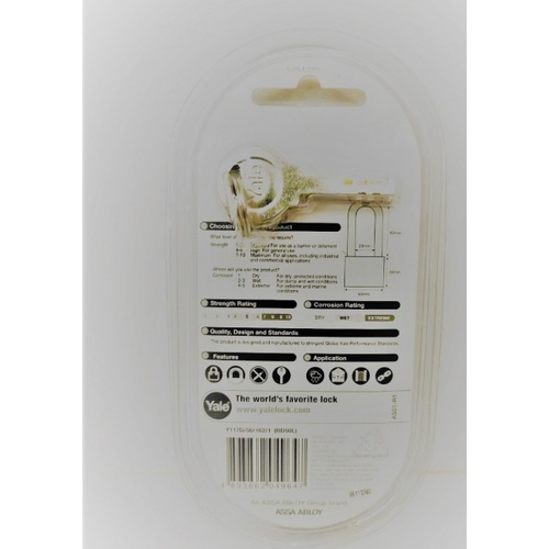 YALE กุญแจคล้องทองเหลือง ขนาด 50 มม.ห่วงยาว รุ่น Y117D/50/162/1 สีทองเหลือง