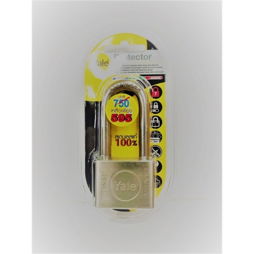 กุญแจคล้อง YALE-SD50L สแตนเลส ขนาด 50มม. ห่วงยาว ระบบดิสก์