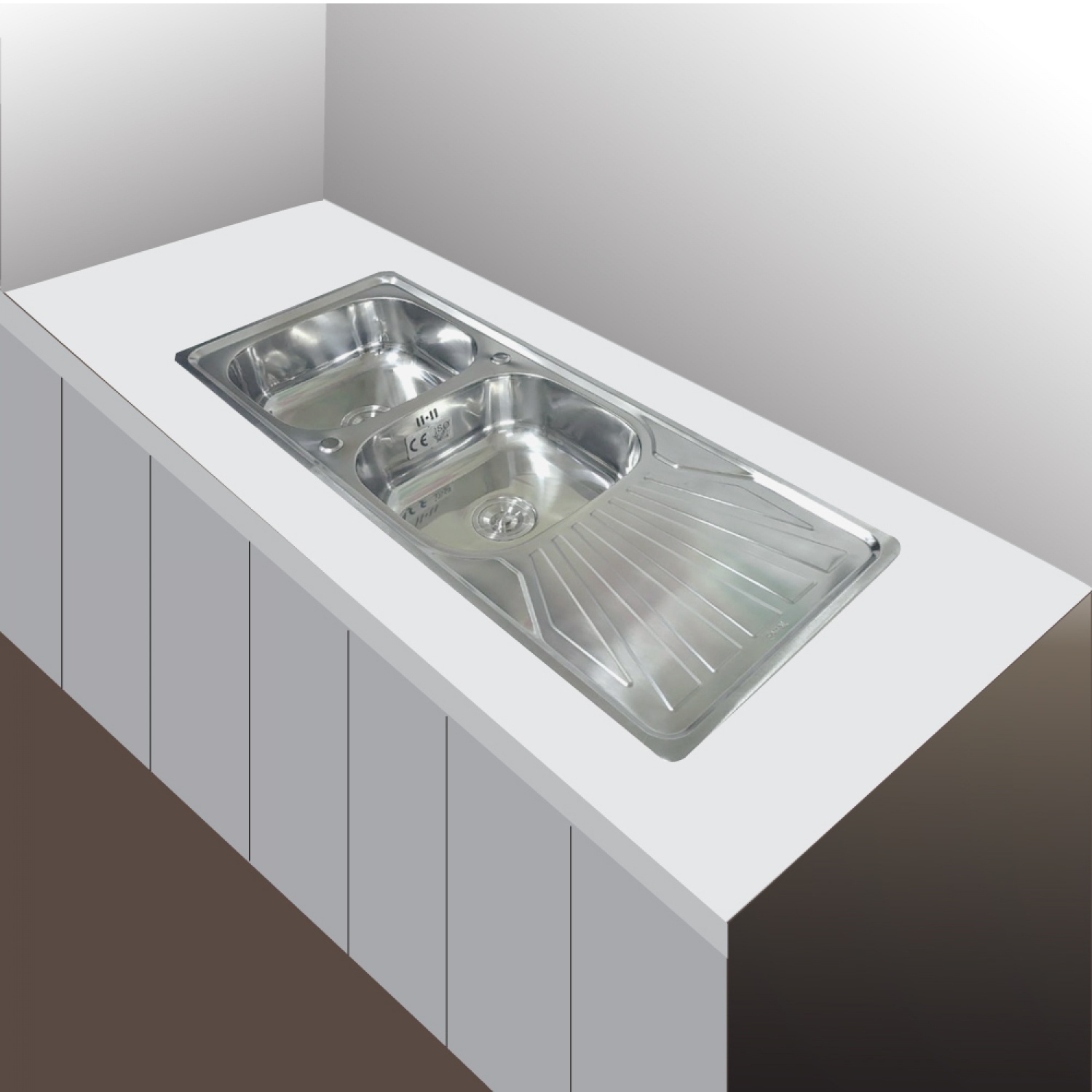 TECNOPLUS อ่างล้างจาน 2 หลุม 1 ที่พักSINK TNS 1202 สีโครเมี่ยม