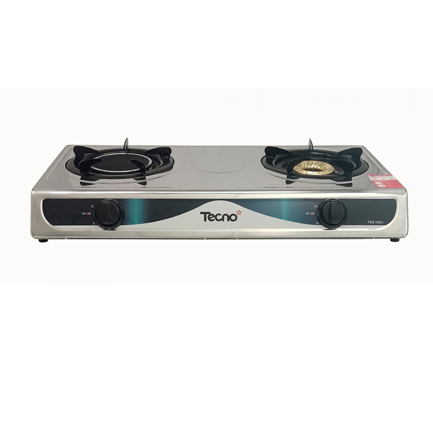 TECNOSTAR เตาแก๊สตั้งโต๊ะ 2 หัวเตาแบบผสม รุ่น TNS IG03 ขนาด71x37ซม. สีสเตนเลส