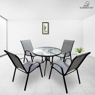 SUMMER SET ชุดโต๊ะสนาม 4 ที่นั่ง รุ่น MEIKA โต๊ะ:90x90x70 ซม. เก้าอี้: 54x70x90 ซม. สีดำ (1/2)