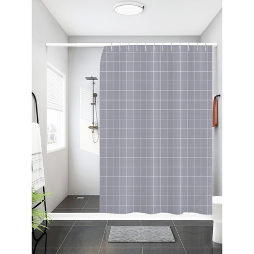 Primo ม่านห้องน้ำโพลีเอสเตอร์ ลายตาราง รุ่น สแควร์ 3XMYL-006 ขนาด 180x180 ซม. สีเทา