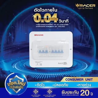 RACER ตู้คอนซูเมอร์เซ็ทสำเร็จ 4 ช่อง 63A รุ่น RCCU-R มีกันดูด