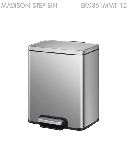 EKO ถังขยะสเตนเลสเหยียบเหลี่ยม 12 ลิตร รุ่น MADISON EK9361MMT-12 ขนาด 27.70x25.90x39.50 ซม. สีเงิน