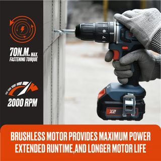 SENIX สว่านกระแทกไร้สาย Brushless 13 มม. 20V(Max) (พร้อมแบตเตอรี่ 2.0Ah 2 ก้อน) รุ่น PDHX2-M2-EU สีน้ำเงิน - ดำ