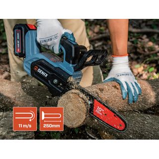 SENIX เลื่อยโซ่ไร้สายBrushless ขนาด10นิ้ว 20V(Max) มอเตอร์ รุ่นCSX2-M1-EU สีน้ำเงินดำ (พร้อมแบตเตอรี่4.0Ah 1ก้อนและแท่นชาร์ต1อัน)