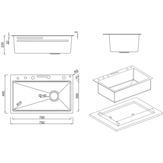 KOCH KITCHEN อ่างล้างจานฝังบน 1 หลุมไม่มีที่พัก SUS304 รุ่น MARTRIX สีดำ