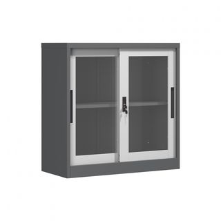 SMITH  ตู้เก็บเอกสารแบบกระจกบานเลื่อน  รุ่น Arlo ขนาด 40x90x90ซม. สีขาว-เทา