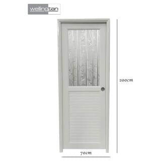 WELLINGTAN ประตูยูพีวีซีกระจกสกรีนลายต้นไผ่ (เฉพาะบาน) รุ่นJM-069 ขนาด 70x200ซม. สีขาว (เจาะลูกบิด)