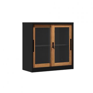 SMITH  ตู้เก็บเอกสารแบบกระจกบานเลื่อน รุ่น Archie ขนาด 40x90x90ซม. สีไม้-ดำ