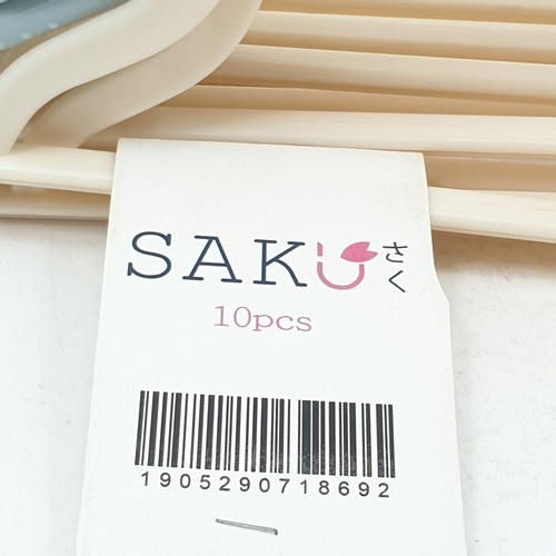 SAKU ไม้แขวนเสื้อพลาสติกกันลื่น รุ่น AN02 สีฟ้า บรรจุ 10 ชิ้น/แพ็ค