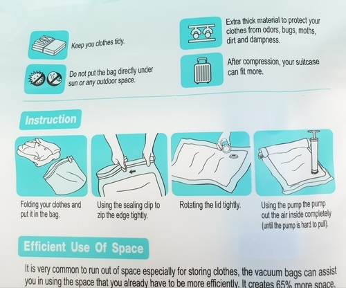 SAKU ถุงสูญญากาศ BCY037 ขนาด 40x60x0.08ซม. สีใส แพ็ค 3 ชิ้น พร้อมกระบอกดูดลม