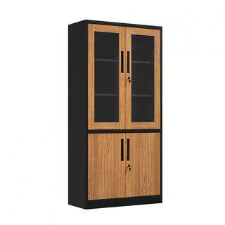 SMITH  ตู้เก็บเอกสารแบบกระจกและทึบบานเปิด รุ่น Archie-02 ขนาด 40x90x185ซม.  สีไม้-ดำ