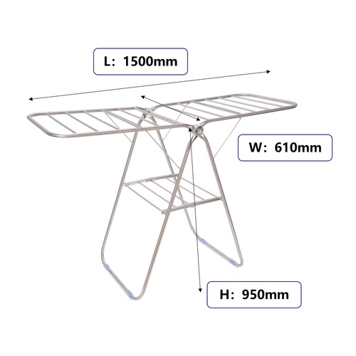 SAKU ราวตากผ้าสเตนเลสแบบมีปีก พับได้ รุ่น XL-260 ขนาด 61×150×95 ซม. สีเงิน