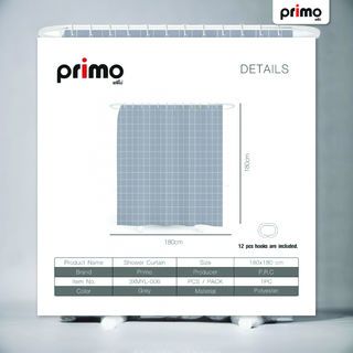 Primo ม่านห้องน้ำโพลีเอสเตอร์ ลายตาราง รุ่น สแควร์ 3XMYL-006 ขนาด 180x180 ซม. สีเทา