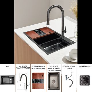 KOCH KITCHEN อ่างล้างจาน 1 หลุมไม่มีที่พัก SS304 75x45x22 ซม. MATINA สีดำพรีเมี่ยม