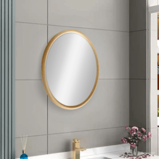 Nice กระจกมีกรอบทรงกลม (PS) รุ่น คากามิ-01 ขนาด 60x60 ซม. สีไม้ธรรมชาติ 