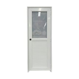 WELLINGTAN ประตูยูพีวีซีกระจกสกรีนลายปลาคาร์ฟ (เฉพาะบาน) รุ่นJM-068 ขนาด 70x200ซม. สีขาว (เจาะลูกบิด)