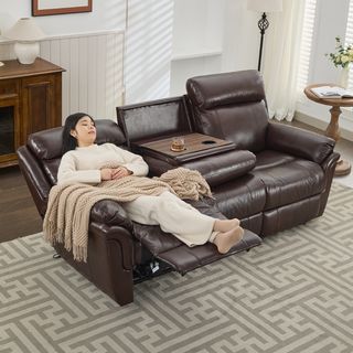  PULITO เก้าอี้พักผ่อนหนังแท้ปรับระดับไฟฟ้า 3 ที่นั่ง รุ่น Zander ขนาด 227x99.5x104 ซม. สีน้ำตาลเข้ม
