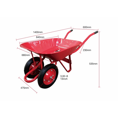 TUF รถเข็นปูนล้อคู่ (ล้อลม) รุ่น WB-DR150 (รับน้ำหนัก150KG.) สีแดง