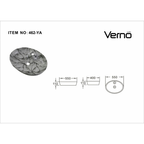 Verno อ่างล้างหน้าวางบนเคาน์เตอร์ก๊อกบนอ่าง **ไม่รวมก๊อก** ลายหินอ่อน รุ่น มาร์เบิ้ล VN-462YA ขนาด 55x40x11 ซม.