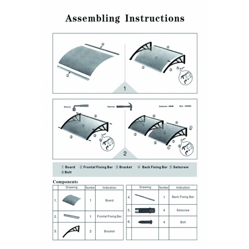 WELLINGTAN ชุดกันสาดโพลีคาร์บอเนต NWT20-1 ขนาด 60x100 ซม. 6มม. สีชา