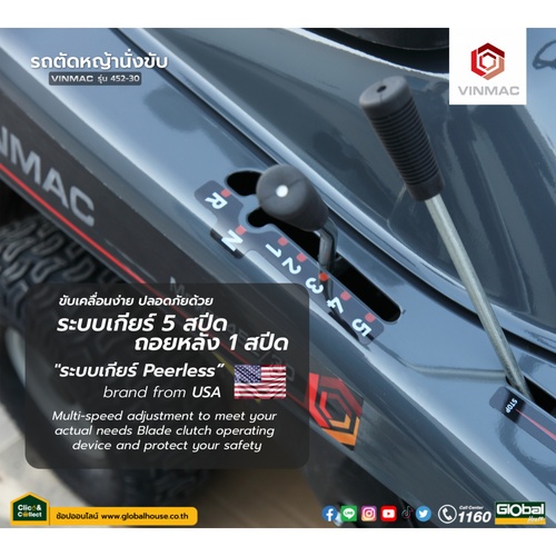 VINMAC รถตัดหญ้านั่งขับ 452CC. รุ่น 452-30 ขนาดใบมีด30นิ้ว สีเทาดำ
