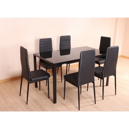 DELICATO ชุดโต๊ะอาหาร 6 ที่นั่ง รุ่น D02082 โต๊ะ : 140X80X75 ซม. เก้าอี้ : 41X49X98 ซม. สีดำ (1/2) 