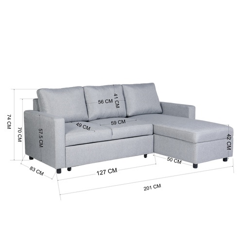 PULITO โซฟาเบดเข้ามุมมีที่เก็บของ IVAR สีเทา (1/2)