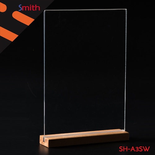 SMITH ป้ายอะคริลิคฐานไม้ A3 แนวตั้ง SH-A3SW ขนาด 29.7x42.4cm