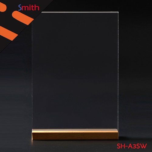 SMITH ป้ายอะคริลิคฐานไม้ A3 แนวตั้ง SH-A3SW ขนาด 29.7x42.4cm