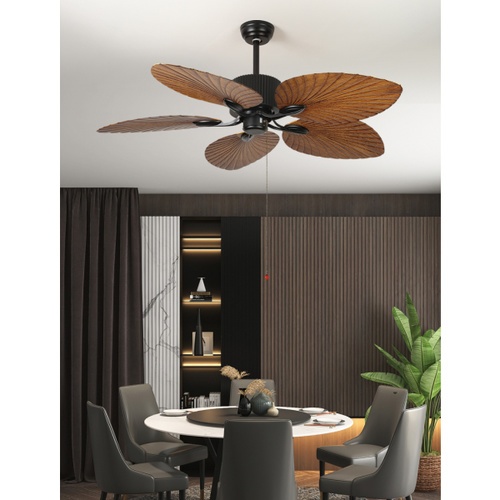 EILON พัดลมเพดานหรูหรา 5 ใบพัด 52 มีโซ่ดึง รุ่น 48DY-504WN-1L สีไม้เข้ม