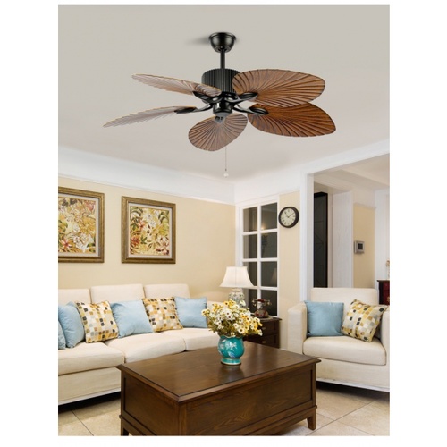 EILON พัดลมเพดานหรูหรา 5 ใบพัด 52 มีโซ่ดึง รุ่น 48DY-504WN-1L สีไม้เข้ม