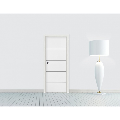 WELLINGTAN ประตู WPC รุ่น WPC-01 (สำหรับใช้ภายใน) บานทึบเซาะร่องดำ ขนาด 80x200 ซม. สีขาวมุข (ไม่เจาะลูกบิด)