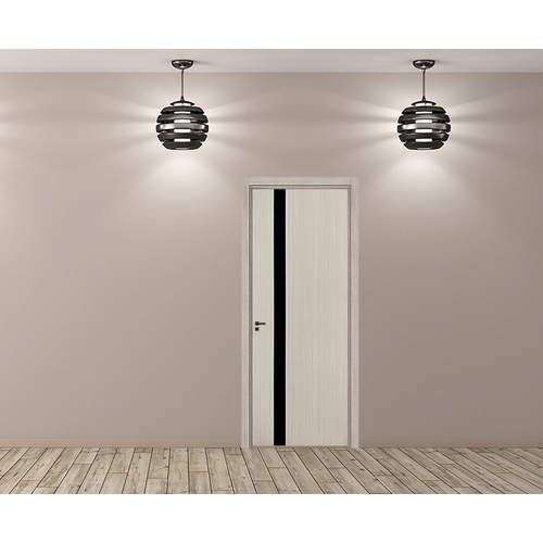 WELLINGTAN ประตู WPC รุ่น WPC-02 (สำหรับใช้ภายใน) บานทึบ ขนาด 80x200 ซม. สีGray Oak & Black (ไม่เจาะลูกบิด)