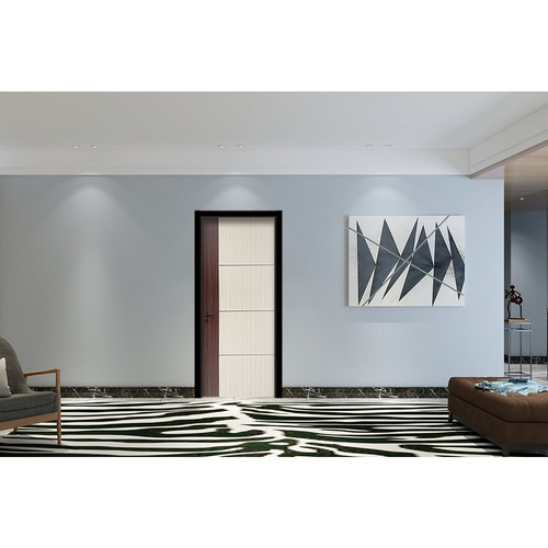 WELLINGTAN ประตู WPC รุ่น WPC-05 (สำหรับใช้ภายใน) บานทึบเซาะร่องดำ ขนาด 80x200 ซม. สีBlack walnut & Brown Oak (ไม่เจาะลูกบิด)