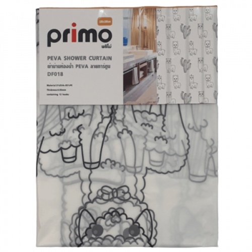 Primo ผ้าม่านห้องน้ำ PEVA ลายอัลปาก้า รุ่น DF018 ขนาด 180x180 ซม. สีขาว