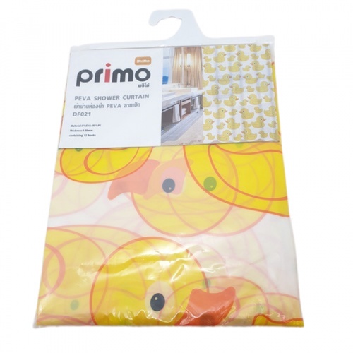 Primo ผ้าม่านห้องน้ำ PEVA ลายเป็ด รุ่น DF021 ขนาด 180x180 ซม. สีเหลือง