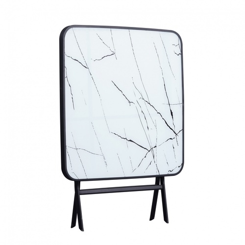 โต๊ะพับอเนกประสงค์หน้ากระจกทรงสี่เหลี่ยม รุ่น Glaze Marble ขนาด 80*80*75 ซม. สีขาว ลายหินอ่อน