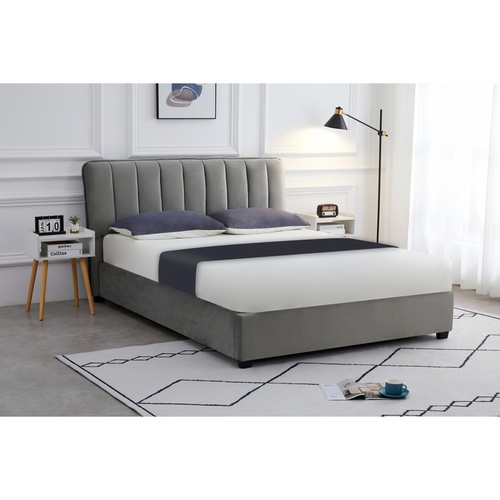 TRUFFLE เตียง ขนาด 6 ฟุต รุ่น นามิเอล ผ้ากำมะหยี่ สีเทา (1/2)