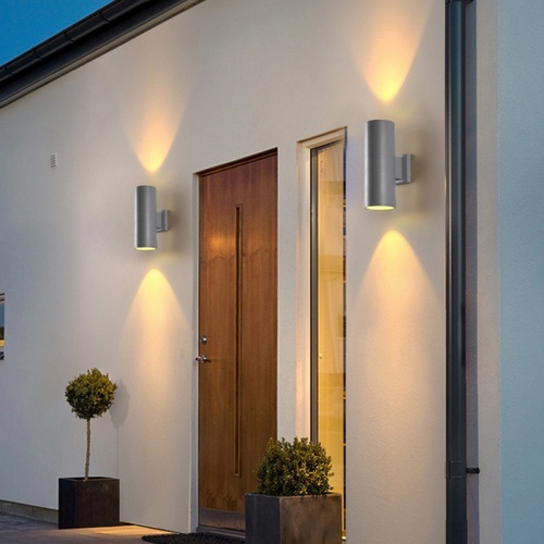 EILON โคมไฟติดผนังโมเดิร์น ทรงกระบอกกลม 2*E27 สูง 300mm IP65 รุ่น MVW002G สีเทา