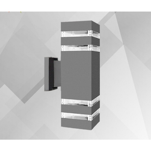 EILON โคมไฟติดผนังโมเดิร์น ทรงกระบอกสี่เหลี่ยม 2*E27 สูง 300mm IP65 รุ่น MVW003G สีเทา