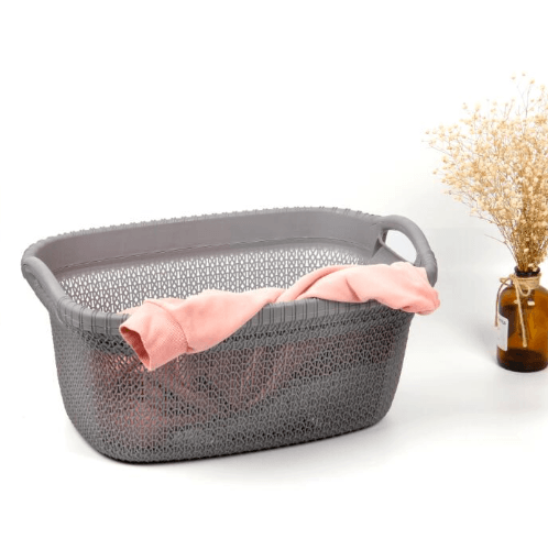 SAKU ตะกร้าผ้าพลาสติกมีหู 37ลิตร ขนาด 58x40x27.5ซม. รุ่น TG51159 สีเทา